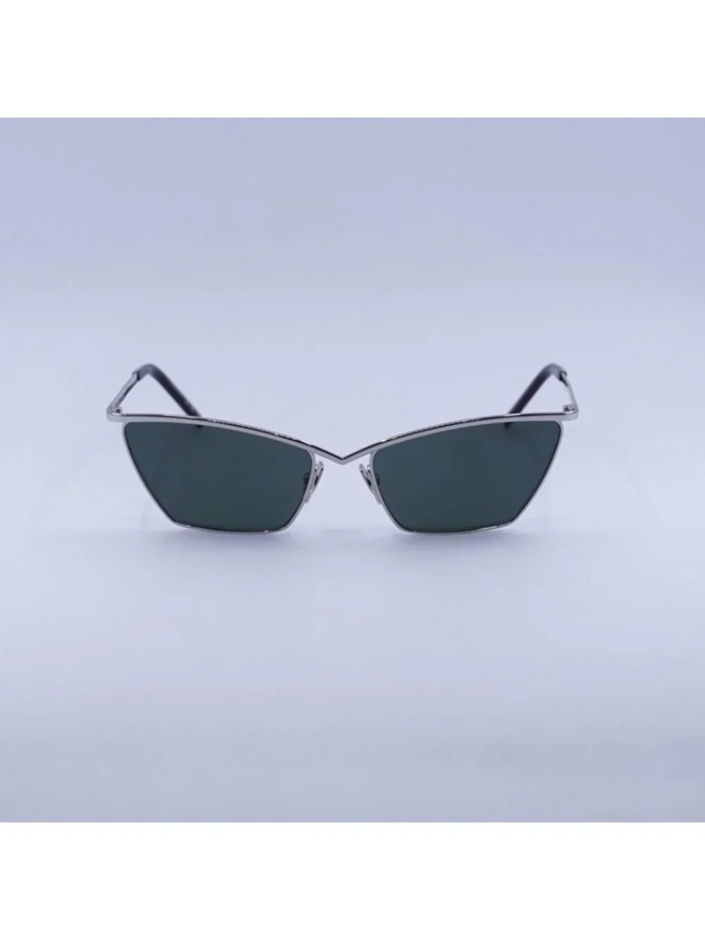 Saint Laurent SL637 002 Sunglasses Silver Cat Eye Frame, Grey Lenses
